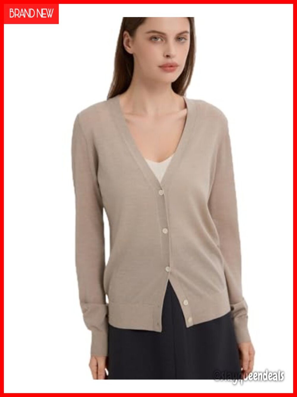 100% Merino Wool Cardigan Sweater Fine Knit V Neck Button Down Slim Fit